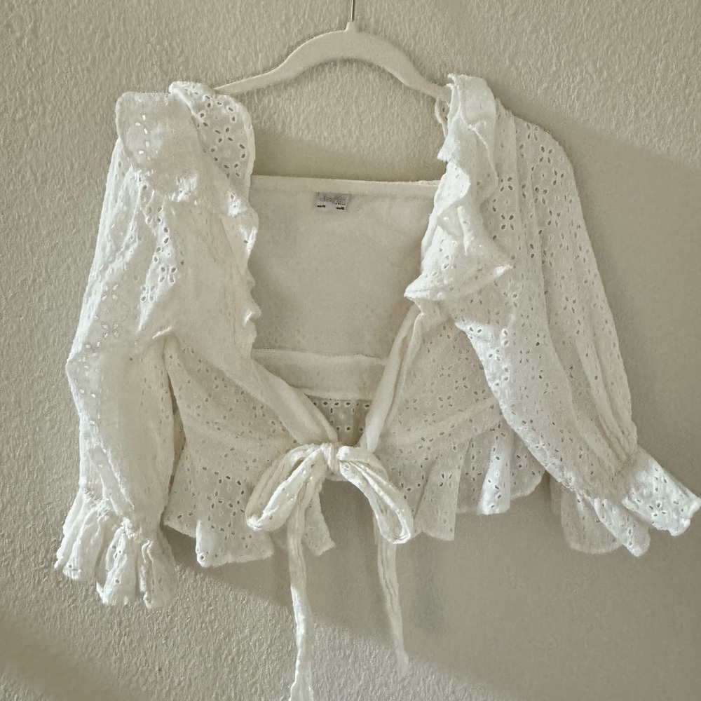Tie front eyelet crop top